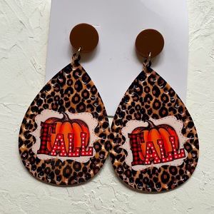 5 for $25 New pumpkin and leopard print tear drop earrings